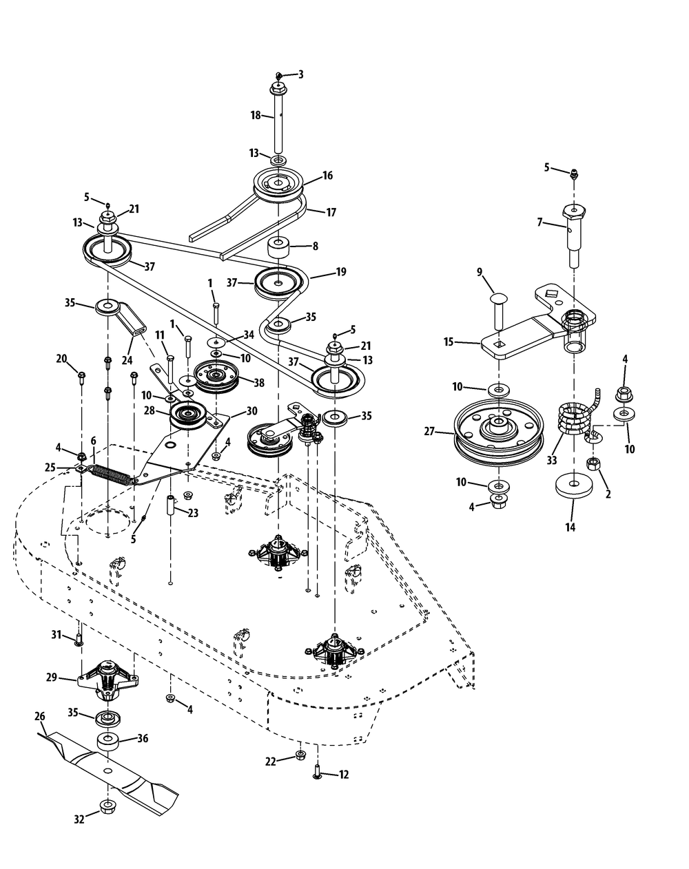 Spindle Assembly Deck 48-Inch Diagram and Parts List for Z-FORCE48 (17BF3AGV-17BF3AGV010)(2012) Cub Cadet Lawn Tractor